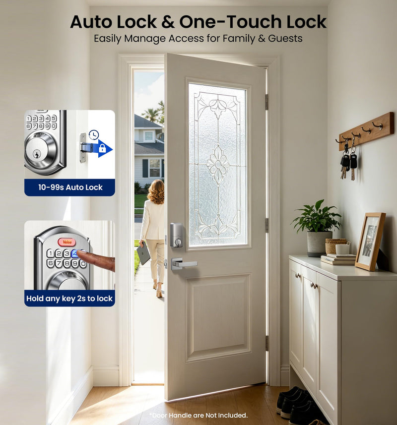 Veise VE001 Keyless Entry Door Lock with Keypad, Electronic Keypad Deadbolt for Front Door, 20 User Codes & One-Time Passcode, Auto Lock, IP55 Waterproof, Easy Installation for Home Apartment Rental Satin Nickel