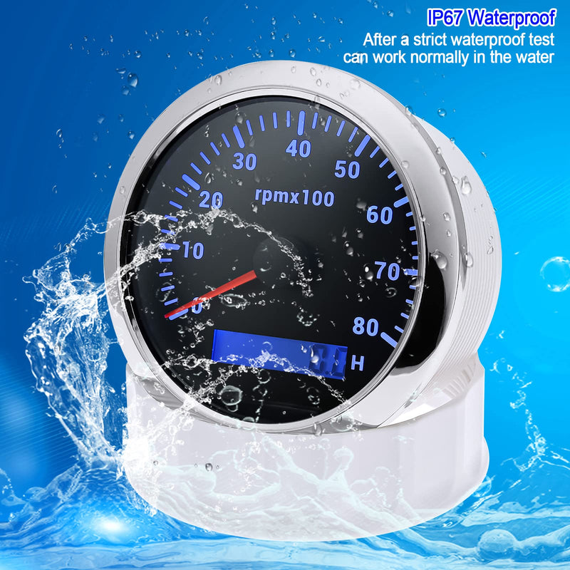 ARTILAURA Tachometer 85mm 3-3/8" Boat Tachometer 7 Color LED RPM Gauge Tacometro Meter Automotive Replacement Tachometers 8000 RPM for Car Auto Marine Truck 9-32V (Black) Black and Silver