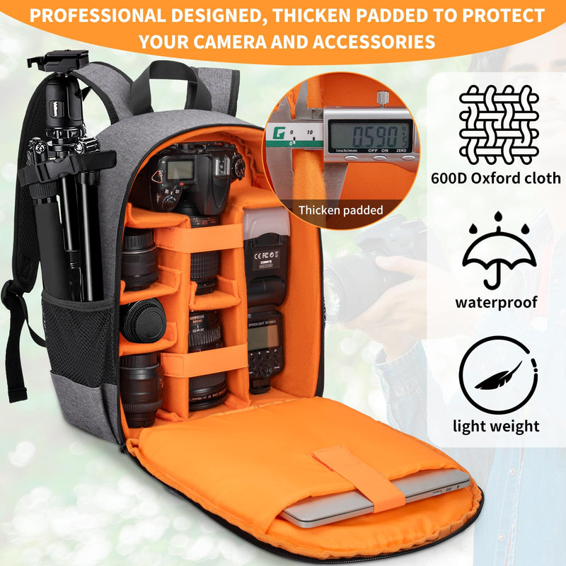 Camera Backpack for DSLR/SLR/Mirrorless Bag Professional Waterproof Camera Case 11"X5.9"X15" for Photographers Grey Orange Grey-orange