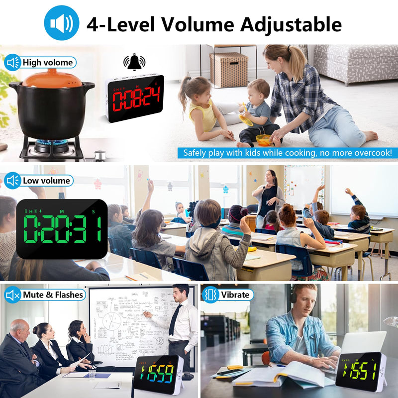 (2 Packs) Rechargeable Timers，Digital Kitchen Timer with 10 Dynamic RGB Color, Magnetic Classroom Timer with Countdown/up with 5”LED Display 3 Brightness 4 Volume Adjustable