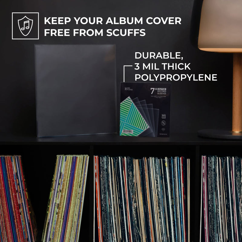 BIG FUDGE 50x Vinyl Record Outer Sleeves 7 inch | Durable & Wrinkle-Free | Crystal Clear & Made from High-Density Polypropylene | Best Vinyl Covers for LPs & Singles | 3 mil Thick, 7.42" x 7.42 7" 50