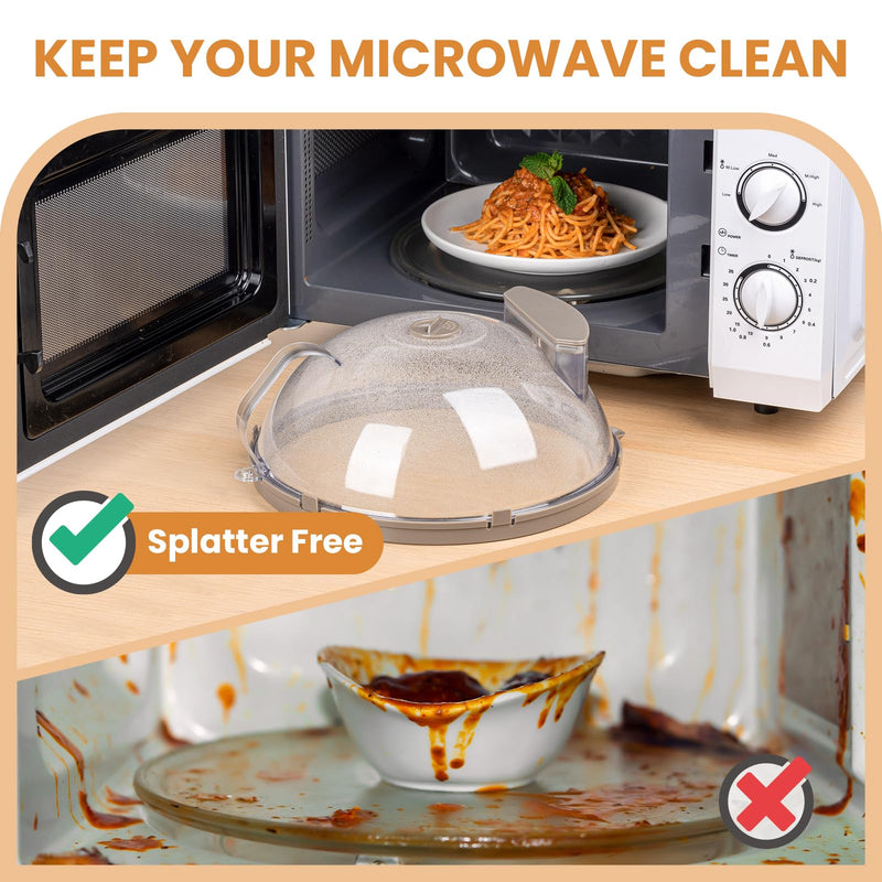 Microwave Splatter Cover for Food, Upgraded Microwave Cover with Water Steamer, Integrated Handle, Plate Covers, Splatter Guard, Cookware Lid, House Essentials for Gift, 10 Inch Grey