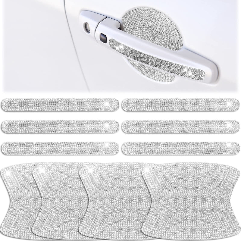 Frienda 10 Pieces Bling Car Accessories for Women Bling Car Door Handle Protector Door Handle Covers for Car Rhinestone Car Bowl Protector Accessories Women Stickers(Silver) Silver