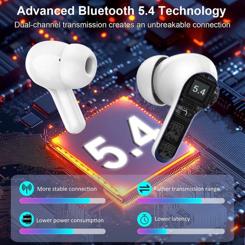 Wireless Earbuds, 48Hrs 2026 Bluetooth Headphones, Hi-Fi Stereo Deep Bass Ear Buds, ENC Noise Cancelling Mic, Clear Calls, IP-X7 Waterproof, USB Sport Earphones in Ear for Phones Laptop Pad, Black