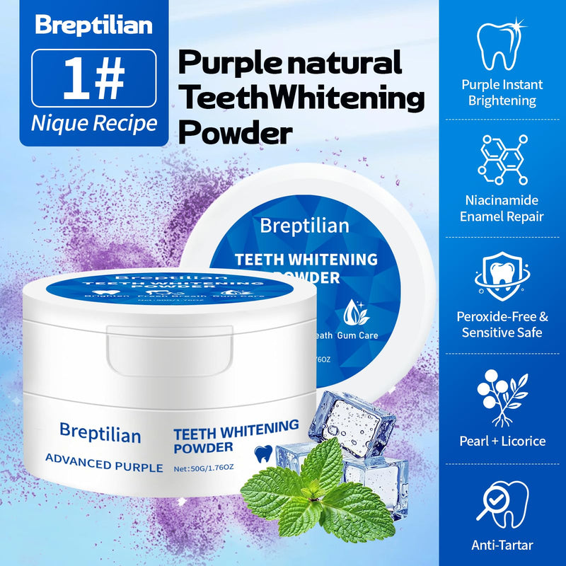 Teeth Whitening Powder with Baking Soda & Calcium Carbonate - Removes Coffee, Tea, Wine & Tobacco Stains, Freshens Breath & Whitens - Peppermint -2 x 50g-SS01 1.76 Ounce (Pack of 2)