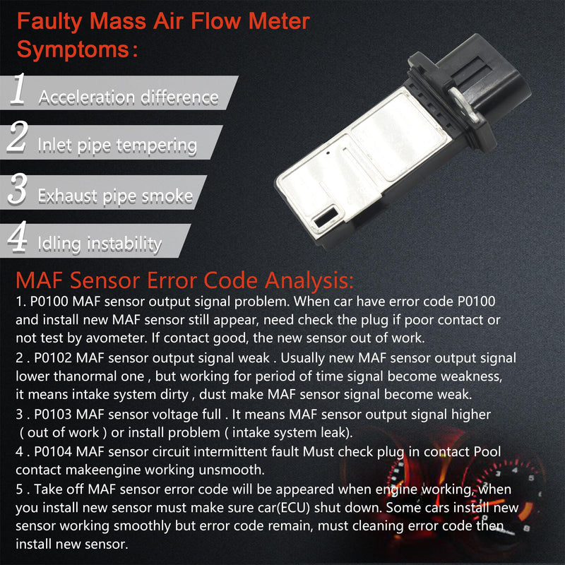 Maf Mass air Flow Sensor Meter Compatible with Buick Lacrosse Rainier Regal; Cadillac SRX STS; Chevy Colorado Impala Malibu; GMC Hummer Hyundai Isuzu More Replace OE 15865791 AF10142