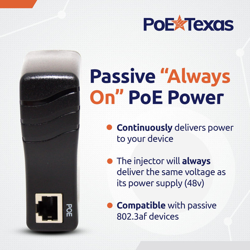 Poe Texas PoE Injector - Single Port Power Over Ethernet Passive PoE Adapter - UL Rated with Integrated 48V 15W Power Supply - 10/100/1000 Gigabit Data - Plug & Play Home Office VoIP Phone WiFi AP