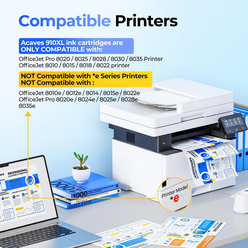 910XL Ink Replacement for HP 910XL Ink Cartridges Combo Pack, 4 Pack | Work for hp OfficeJet 8010, 8012, 8018, 8022, OfficeJet Pro: 8020, 8022, 8025, 8026, 8028, 8030, 8035, Black Color