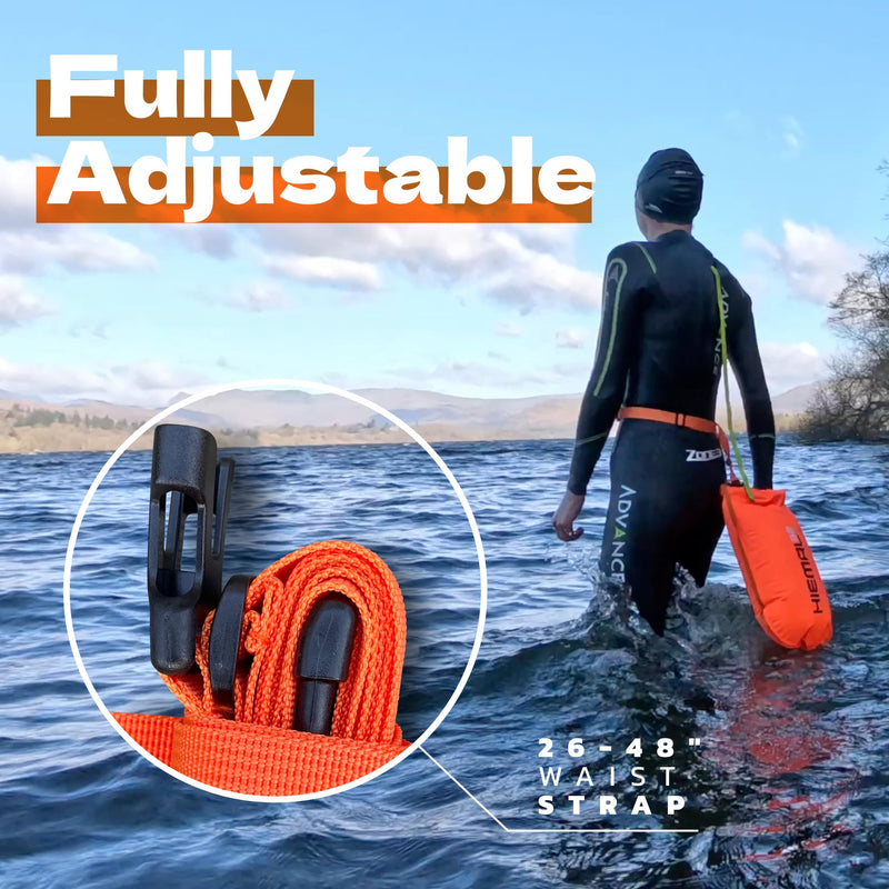 Swim Buoy for Open Water with Dry Bag 15L - Fully Waterproof Swim Bubble - Be Safe with Higher Visibility, Toughened Nylon and Rest Handle Swimming Buoy - Open Water Buoy for All Season Swimmers Orange