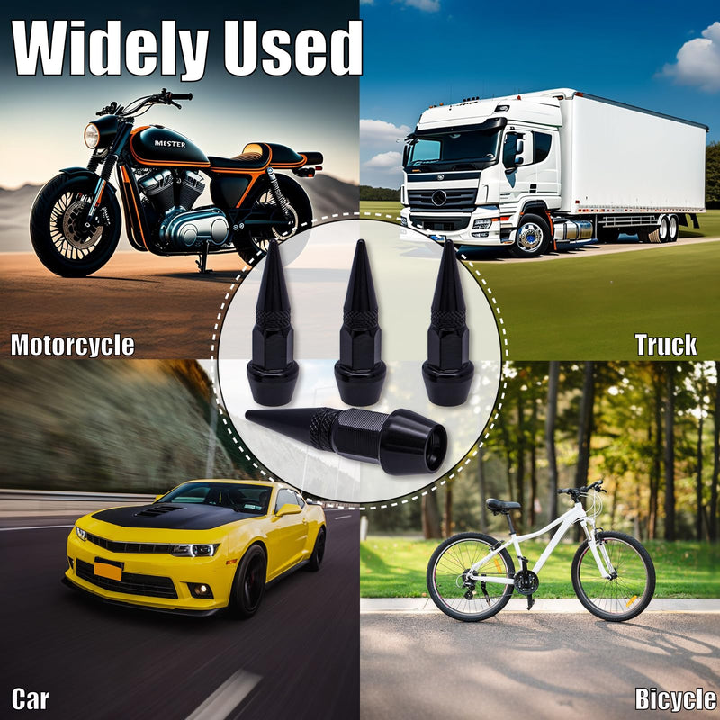 4PCS Spiked Style Tire Valve Stem Caps, Universal Aluminium Alloy Dustproof Tire Valve Stem Covers for Cars, SUV, Trucks, Bikes, Motorcycles, Bicycles(Black) 4 pcs 45MM - Black