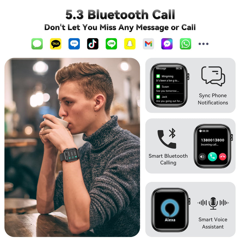 Smart Watch for Men Women(Answer/Make Call), 1.83" Fitness Watch with Heart Rate/Blood Pressure/Blood Oxygen, Pedometer, Sleep Tracker,120+ Sport Modes, IP68 Waterproof Fitness Tracker for Android iOS Black