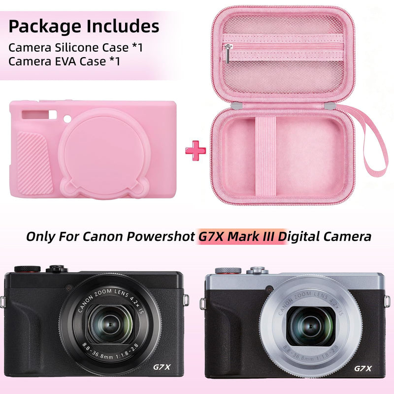 Camera Case for PowerShot G7 X Mark III, Hard Case + Silicone Cover, Pink | Protective Carrying Bag, Dust & Scratch Resistant, Compact Portable, Vlog Shooting & Daily Travel Use