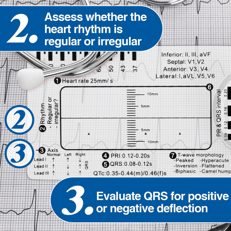 3pcs ECG 7 Step Ruler, Transparent Plastic EKG Calipers Measuring Tool, Portable Electrocardiogram Card Ruler Assessment Tool for EKG/ECG Interpretation