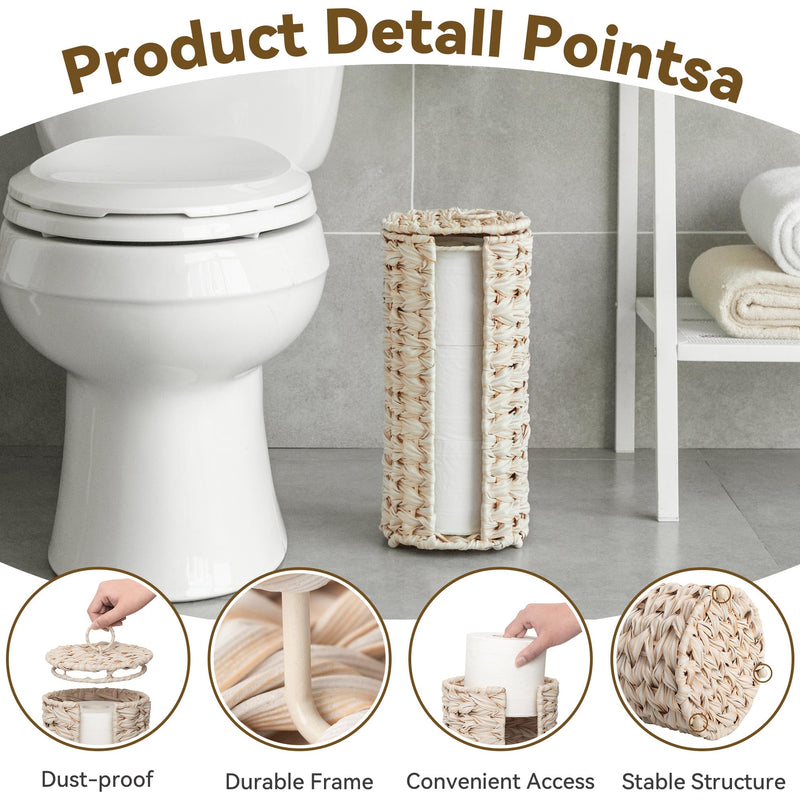 GRANNY SAYS Toilet Paper Storage Holder, Bathroom Toilet Paper Holder Stand, Woven Bathroom Baskets for Bathroom, Free Standing Organizer for Bathroom Storage Butter Milk 6¾"D(For 3 Roll)