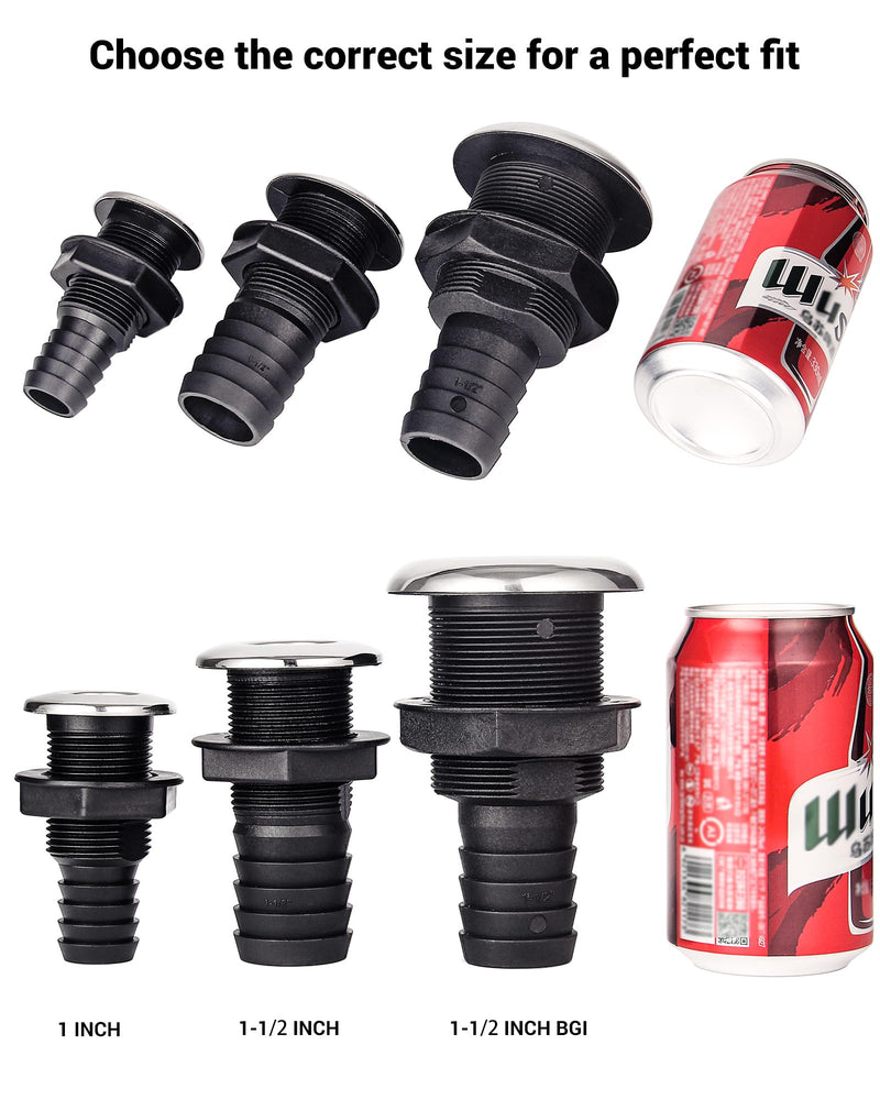 Boat Scupper Drain with Flapper – Thru Hull Self-Bailing Valve, Anti-Backflow Design,316 Stainless Trim, Easy Install for Boats & Yachts.1-1/2"、1" or 1-1/2" Big Size. 1-1/2" BIG-1 Pack