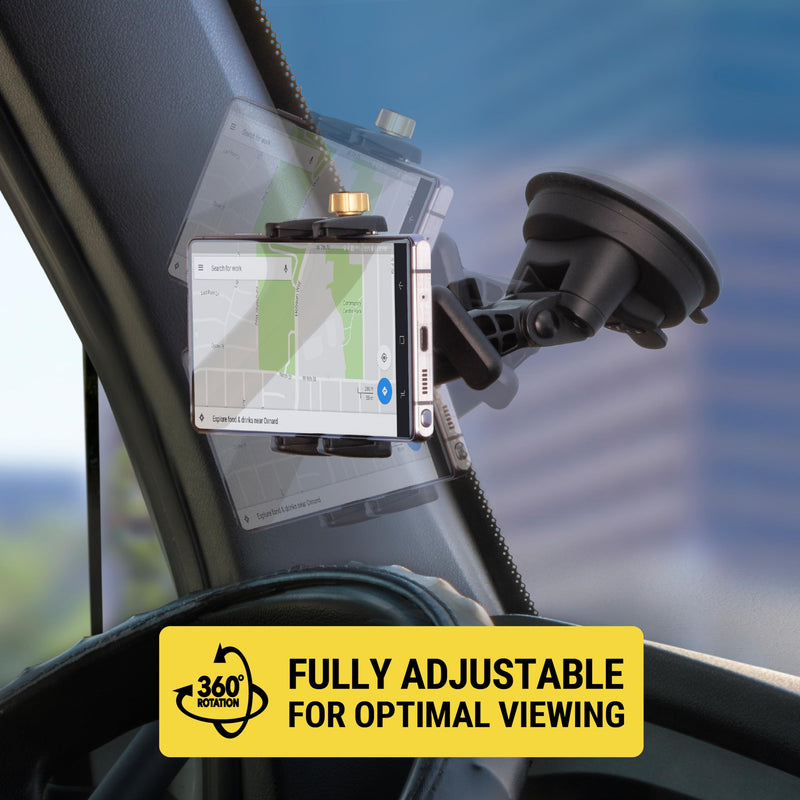 Scosche BMG1WDHD HDGrip™ Heavy Duty, Extra-Strong Suction Cup Phone Mount, Adjustable Windshield/Dashboard Cell Phone Holder with Anti-Shake Stabilizer for iPhone, Android Smartphone, Car, Truck Universal - Window / Dash Suction