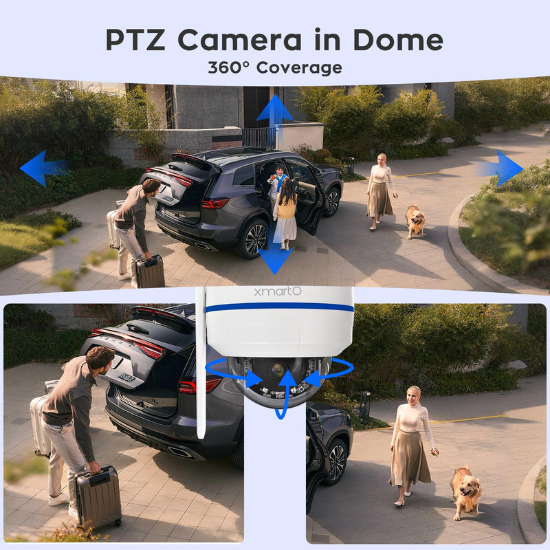 xmartO [AI Tracking Dome CAM 2K HD Metal Dome PTZ Wireless Security Camera with Automatic Tracking, 2-Way Audio and Night Vision (Standalone WiFi Camera, Works with WiFi Router Only) SINGLE