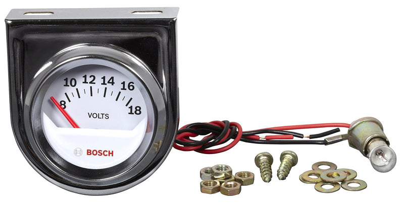 BOSCH SP0F000043 Style Line 2" Electrical Voltmeter Gauge (White Dial Face, Chrome Bezel)