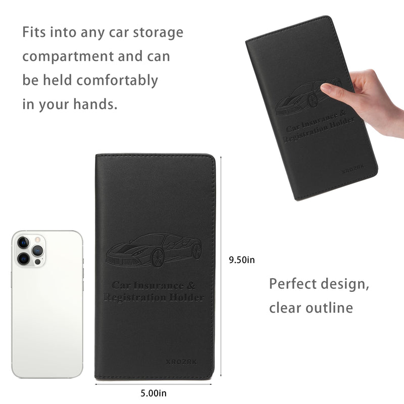 Car Registration and Insurance Holder Glove Box Folder-Premium PU Leather Car Document Wallet Driver's License, Cards and Other Essentials (Black) black