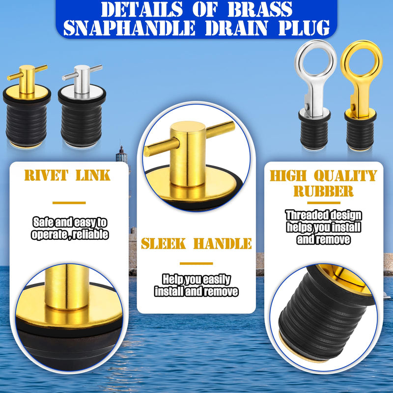 MorningRo 4 Pcs 1 Inch Boat Plugs Boat Drain Plug with Brass Snap and T Handle Drain Kayaks Accessories Stainless Steel