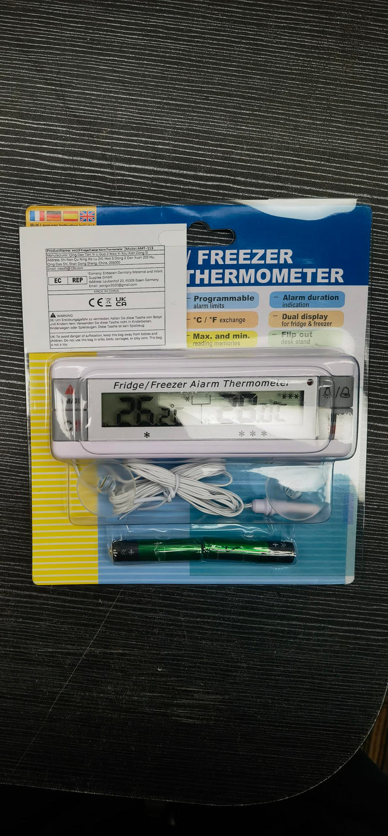 Digital Refrigerator Thermometer 2 Channel Freezer Thermometer with Alarm Sound Reminder Thermometer Fridge with Max/Min Temperature Record Freezer Alarm with Magnetic Back for Home Kitchen Refrigerator Universal Version