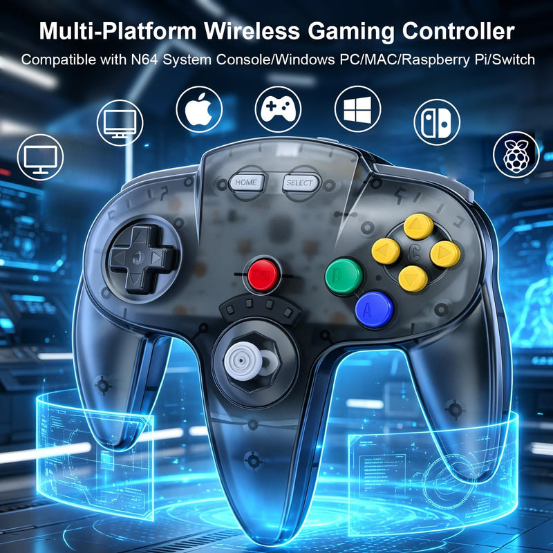 KIWITATA 2 Pack Wireless N64 Controller for Switch Games, 2.4GHZ N64 Remote Wireless Joystick Game Controller Compatible with N64 System, Switch/Switch 2,Windows PC & Mac Clear gray