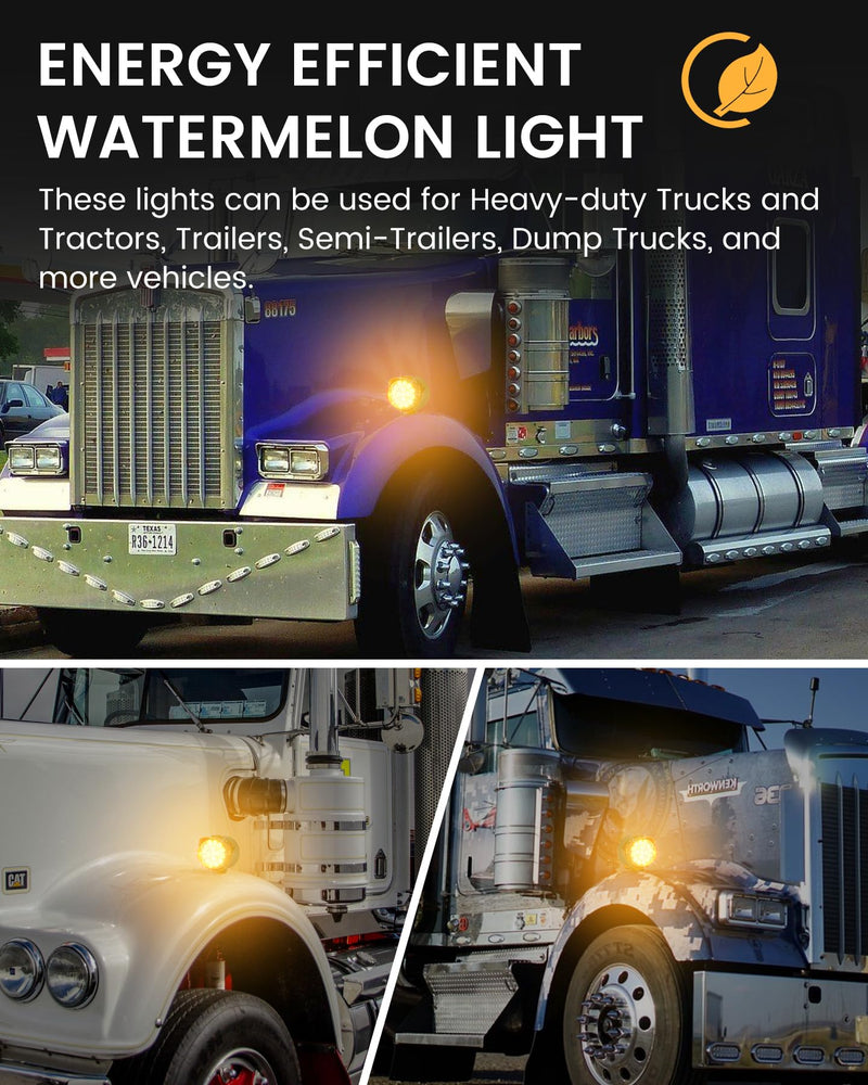 Amber Single Face 17 LED Watermelon Turn Signal Pedestal Lights w/Visor, Semi Truck Chrome Auxiliary Waterproof Reflector LED Lights for Freightliner Peterbilt Kenworth Mack Western Star Amber Light