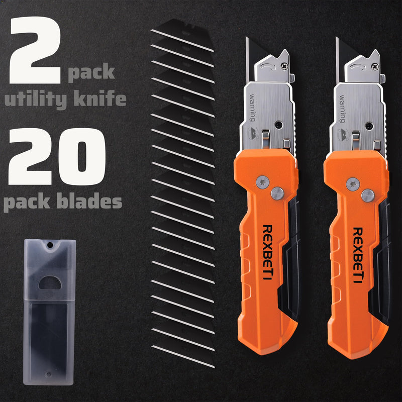 REXBETI 2-in-1 Utility Knife & Scraper, Zinc Alloy Body, Blade Storage（2 pack）