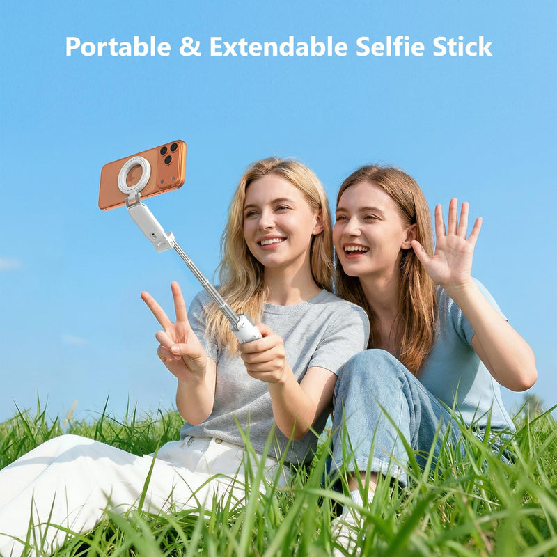 [3 in 1] Magnetic Phone Camera Shutter Grip, Extendable Selfie Stick & Tripod Portable for Magsafe iPhone & Android with Detachable Wireless Shutter Button Remote Control Ergonomic Handle - Black