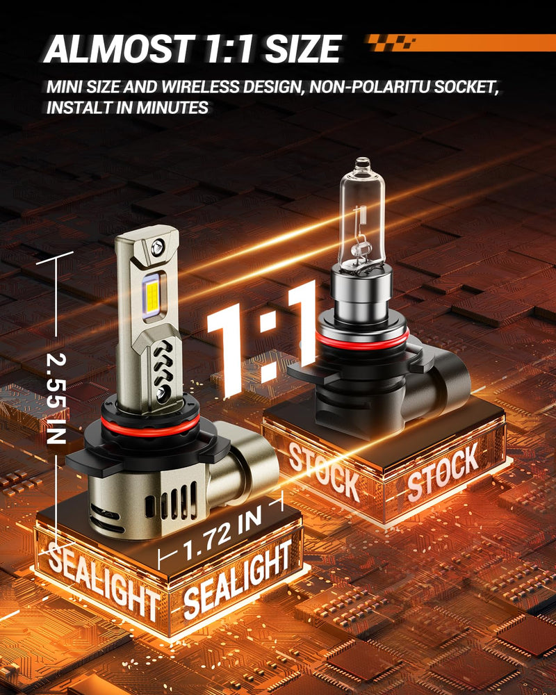 SEALIGHT H11 Light Bulb，1000% Super Brighter than Halogen, 6500K White Built-in Driver, H9/H8/H11 LED Bulbs 360° Adjustable Plug-N-Play, 70000Hrs Lifespan IP68 Waterproof, Pack of 2 L2S H11