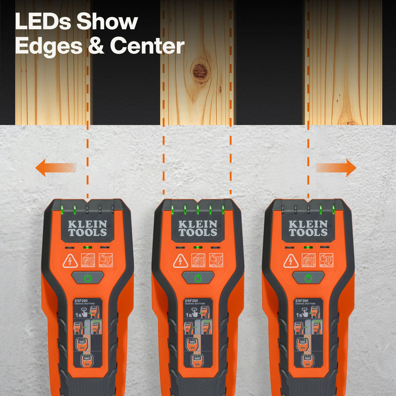 Klein Tools ESF200 Multi-Scan Stud Finder and Wall Scanner with LED Indicators, Fast Auto-Calibration, Detects Wood, Metal, and Live AC, One-Handed Operation, Compact Wall Detector