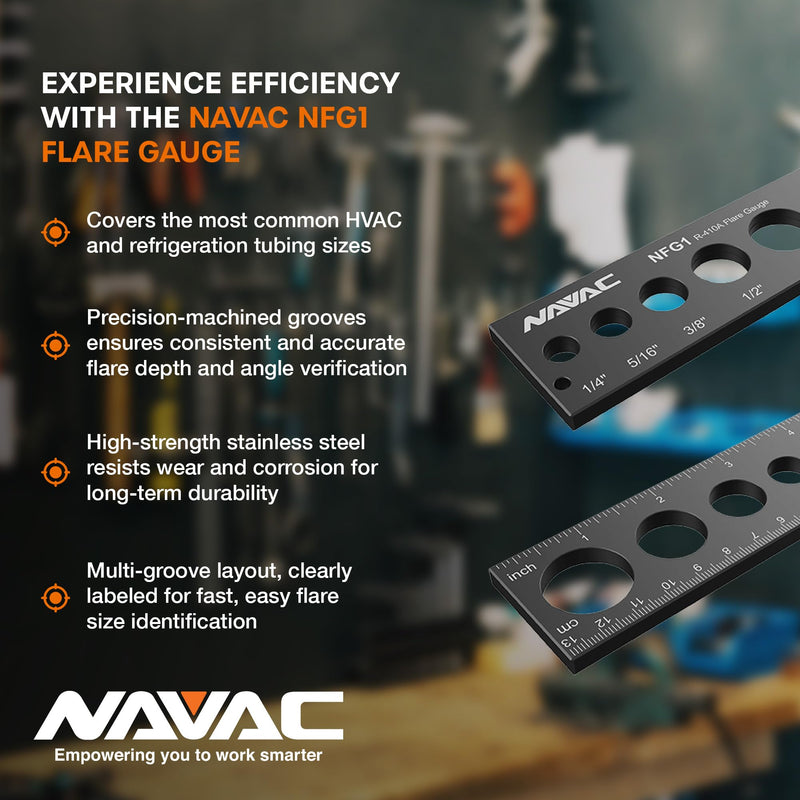 NAVAC NFG1 Flare Gauge | ACR Soft-Copper Tubing Flare Gauge for 1/4″, 5/16″, 3/8″, 1/2″, 5/8″, 3/4″ OD | Precise Measurement | 1 Year Warranty