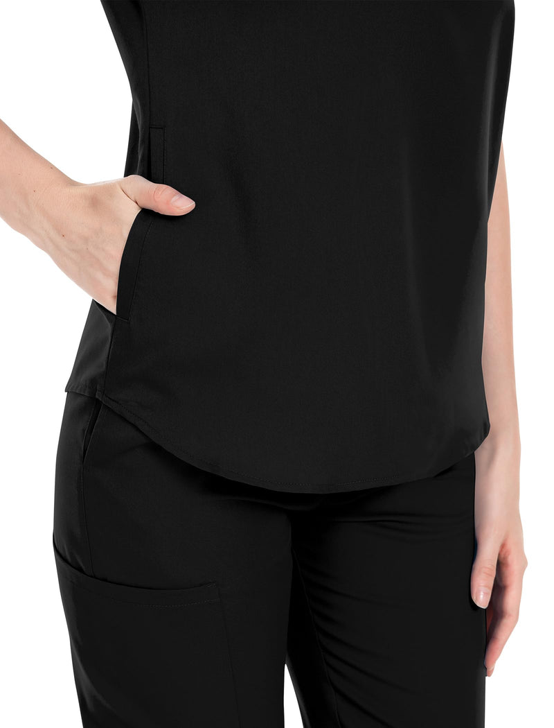 niaahinn Scrubs Set for Women Nurse Uniform Jogger Suit Stretch Top & Pants with Multi Pocket for Nurse Esthetician Workwear Medium Black