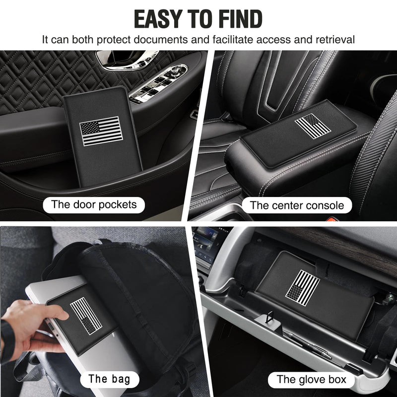Car Insurance and Registration Card Holder | for BMW Ford Tesla Cadillac All Cars | Store Cards, ID License & Essential Documents | Premium Leather with Magnetic Closure Black+white Flag