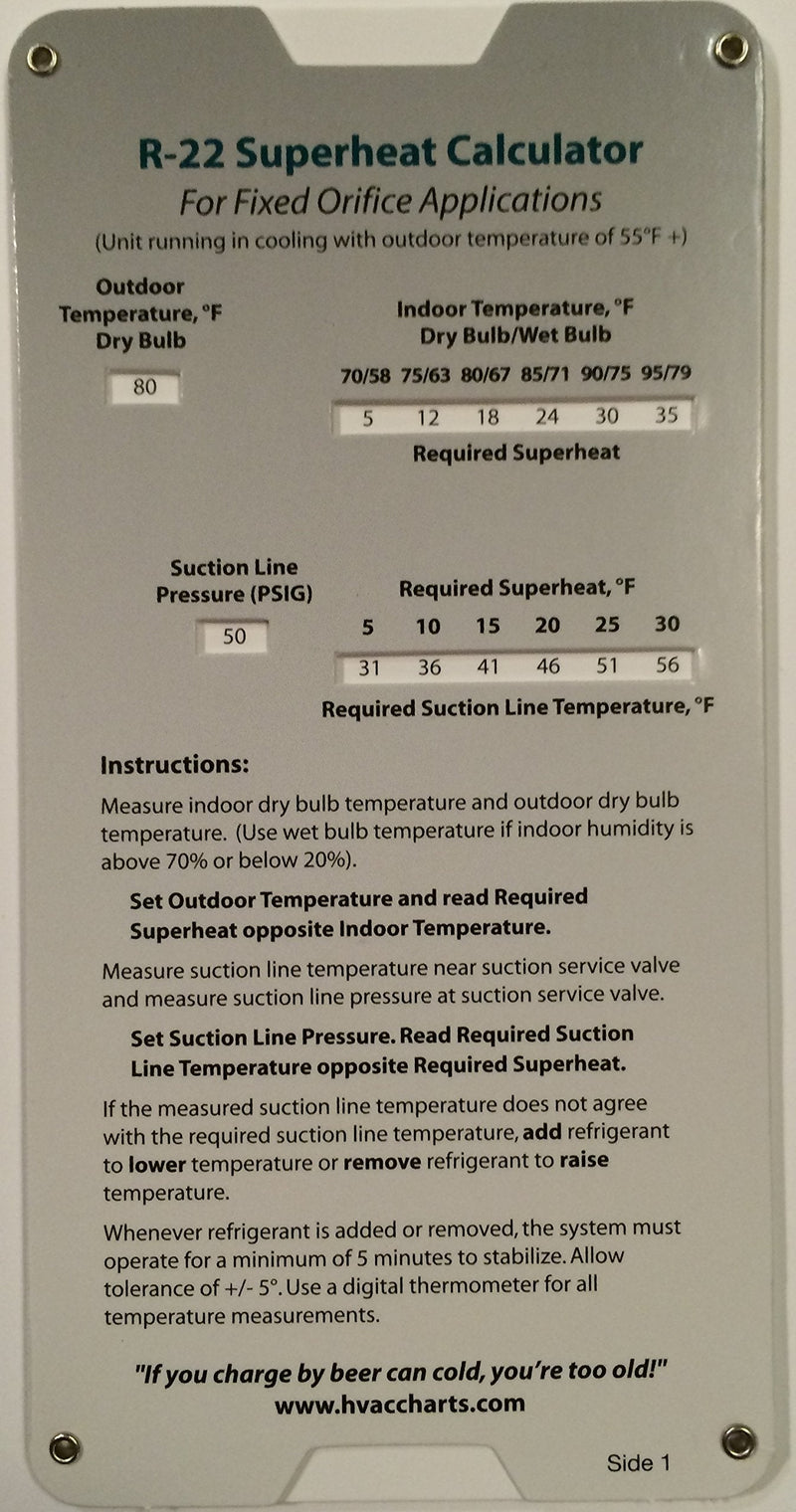 R22 Superheat Subcooling Calculator Charging Chart