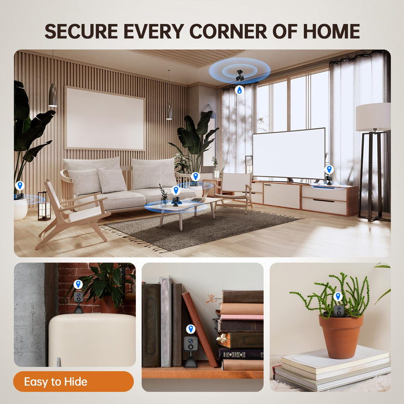 Hidden Camera – 2K HD Wireless Spy Camera with Audio/Video, Mini Indoor Camera for Home Security, AI Motion Detection, Night Vision, Built-in Siren, Two-Way Audio, 60-Day Battery Life