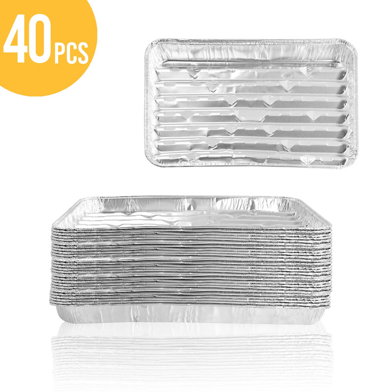 40 Pack Disposable Aluminum Broiler Pan 13 x 9 x 1 inch Aluminum Foil Grill Pans, Disposable Foil Baking Sheet Pans for Oven, Baking, BBQ, Takeout