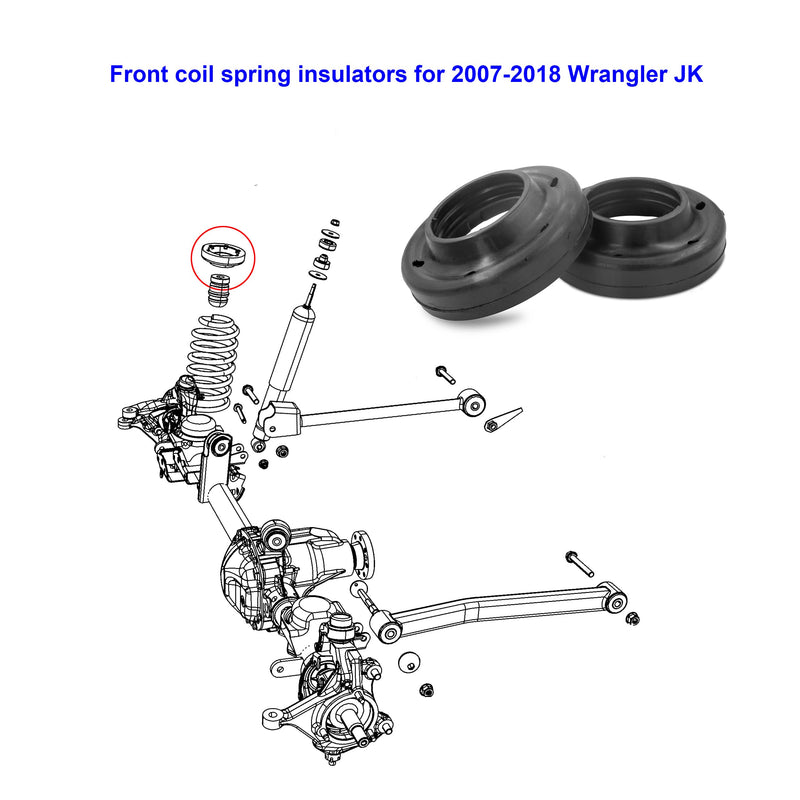 Front Coil Spring Insulators, Front Upper Coil Spring Isolators Compatible with 2007-2018 Jeep Wrangler JK JKU (Stock height, Pair)