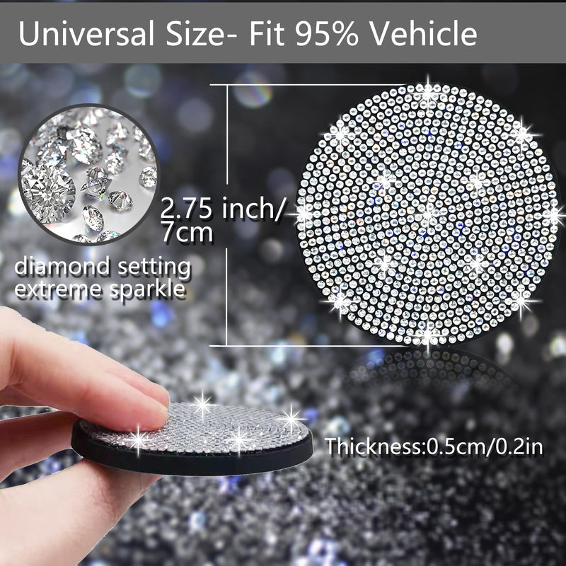 NBTEPEM 4pcs Bling Car Cup Holder Coaster, 2.75 inch Anti-Slip Shockproof Universal Fashion Car Coasters Insert Bling Crystal Rhinestone Automotive Interior Accessories for Women (4 pcs, White) 4 pcs