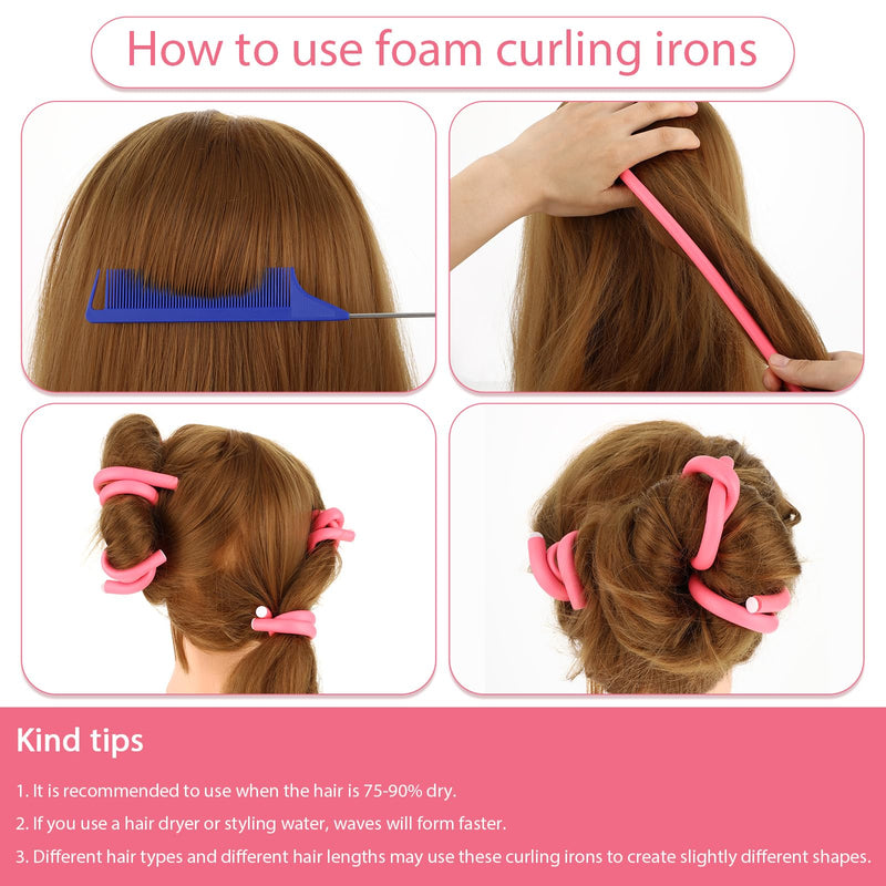 Xindojuz 30 PCS Flexible Heatless Curling Rod (10 mm) | Skinny Small Flexi Rods Soft Twist Foam Tiny Hair Rollers for Tight Curl Women Girls Home Use Long Medium Short Hair Pink 10 mm