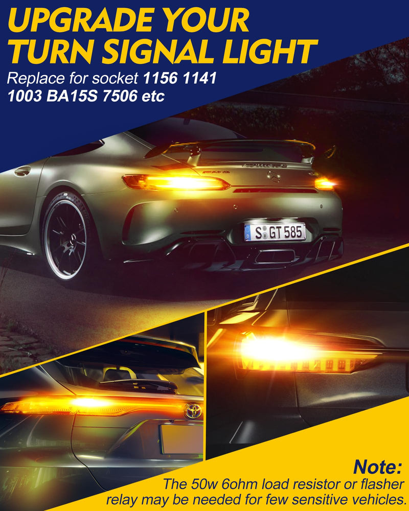 1156 LED Bulbs for Turn Signal Light, Amber Yellow 1141 1003 7506 BA15S LED Replacement Bulbs for Front Rear Turn Signal Light Blinker、Side Marker Lights, Pack of 2 Yellow pack of 2 1156