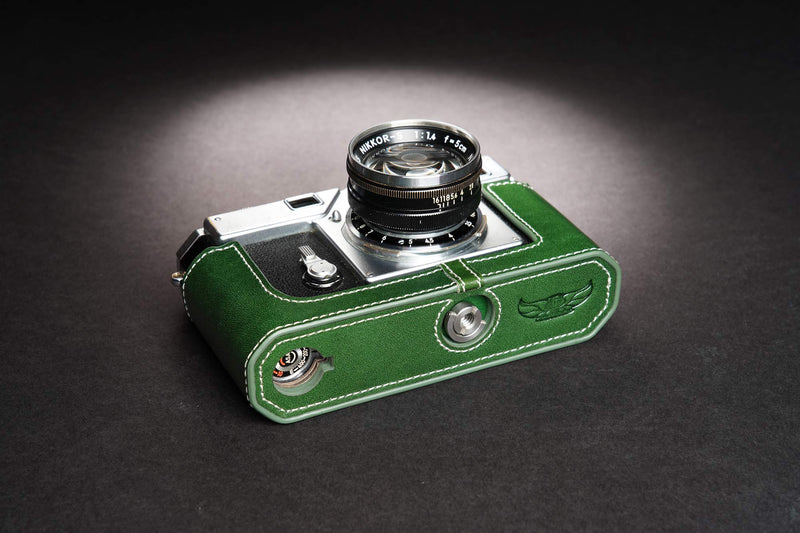S3 Film Camera Case, Handmade Genuine Real Leather Half Camera Case Bag Cover for Nikon S3 Film Camera With Hand Strap (Green) Green