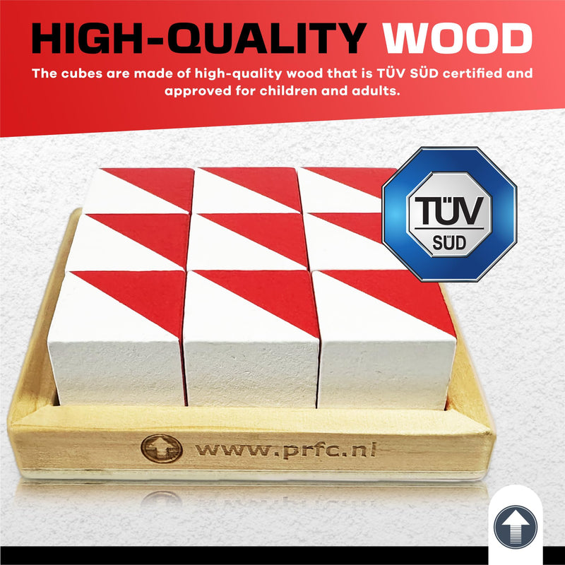 PrfcNL IQ Test Blocks - 9 Wooden Cubes in White and red with 60 Patterns and Mobile app, Ideal for WISC, WAIS, WPPSI prep,Educational STEM Montessori Gift for All Ages Challenge