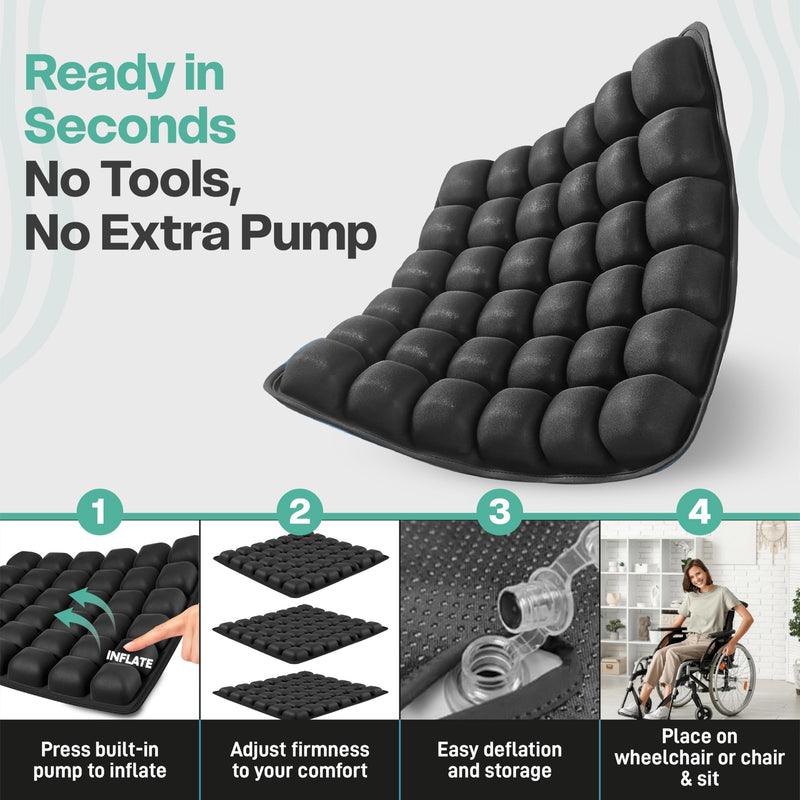 Inflatable Cushion for Pressure Relief – Inflatable Air Seat Cushion for Wheelchairs, Tailbone & Coccyx Support Pad, Anti-Slip Travel Seat Cushion for Office Chair, Car & Wheelchair (18x16)