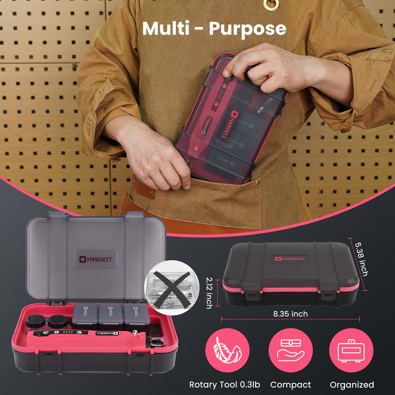 HARDELL Mini Cordless Rotary Tool, 5-Speed 3.7V Rechargeable Rotary Tool Kit with 129Accessories, USB Charging Multi-Purpose DIY Tool for Sanding, Polishing, Drilling, Engraving, Woodworking(Pink 129) Pink-129 accessories