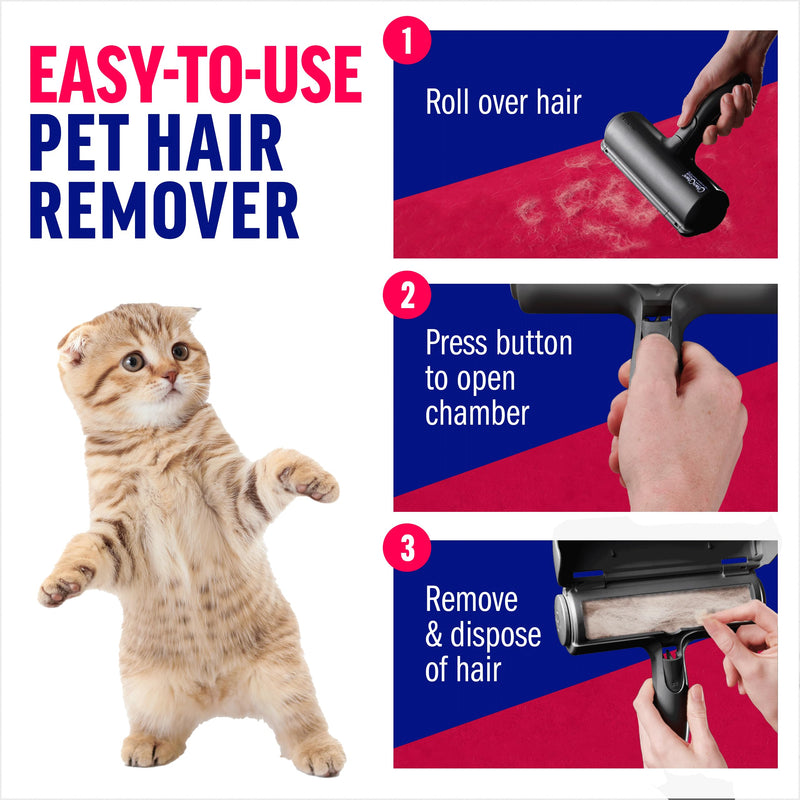 ChomChom Roller Pet Hair Remover and Reusable Lint Roller - Cat and Dog Hair Remover for Furniture, Couch, Carpet, Clothing and Bedding - Portable, Multi-Surface Fur Removal Tool (Black) Black