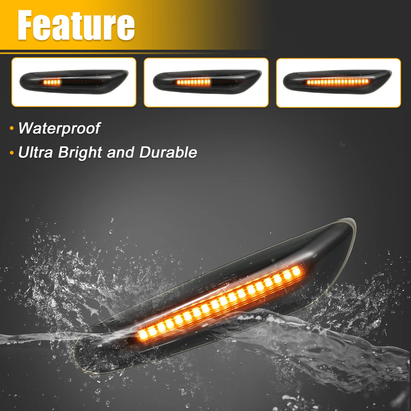 X AUTOHAUX Full LED Side Turn Signals for BMW 1 3 5 Series E36 E46 E60 E87 E90 E92 X1 X3 63133418447 63133418448 Fender Side Marker Amber Light Assemblies Front Flowing LED Lamps Lights 2pcs