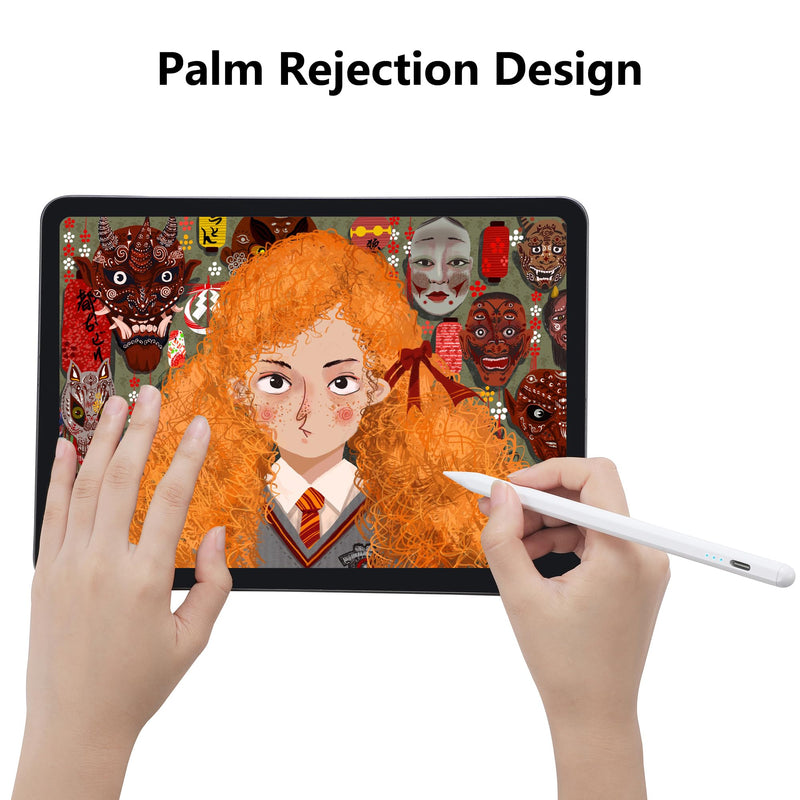 Stylus Pen for iPad 10th 9th 8th 7th 6th Generation, iPad Pro 12.9 11 inch, iPad Air 5th 4th 3rd Gen, iPad Mini 6 5, Apple Pencil 1st & 2nd Gen Alternative, Smart Active iPencil Lapiz Palm Rejection White