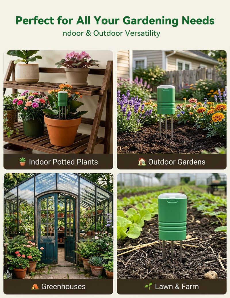 Nexuslab Wireless Soil Moisture Meter with LCD Receiver – 3‑Probe 3‑in‑1 Sensor (Moisture, Temperature, Light), 230 ft RF Range, Waterproof, Long Battery Life for Indoor/Outdoor Plants and Gardens Main Unit + 2 Sensors