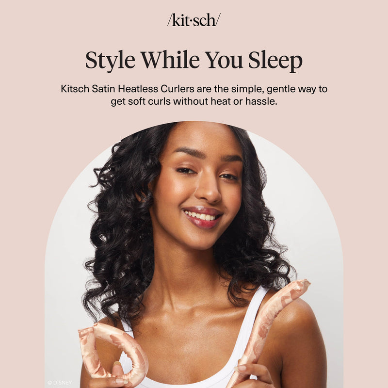 Disney x Kitsch Heatless Flexi Rods - 6 pcs Satin No Heat Hair Curlers for Blowout Curls and Short Hair | Flexi Rod for Heatless Curl Overnight for Women, Comfortable Hair Curlers to Sleep In for Frizz-Free, No Heat Damage Styling 1 count (Pack of 6)